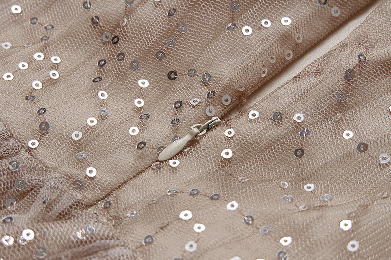 Kylara Strappy Sequin Mesh Maxi Dress