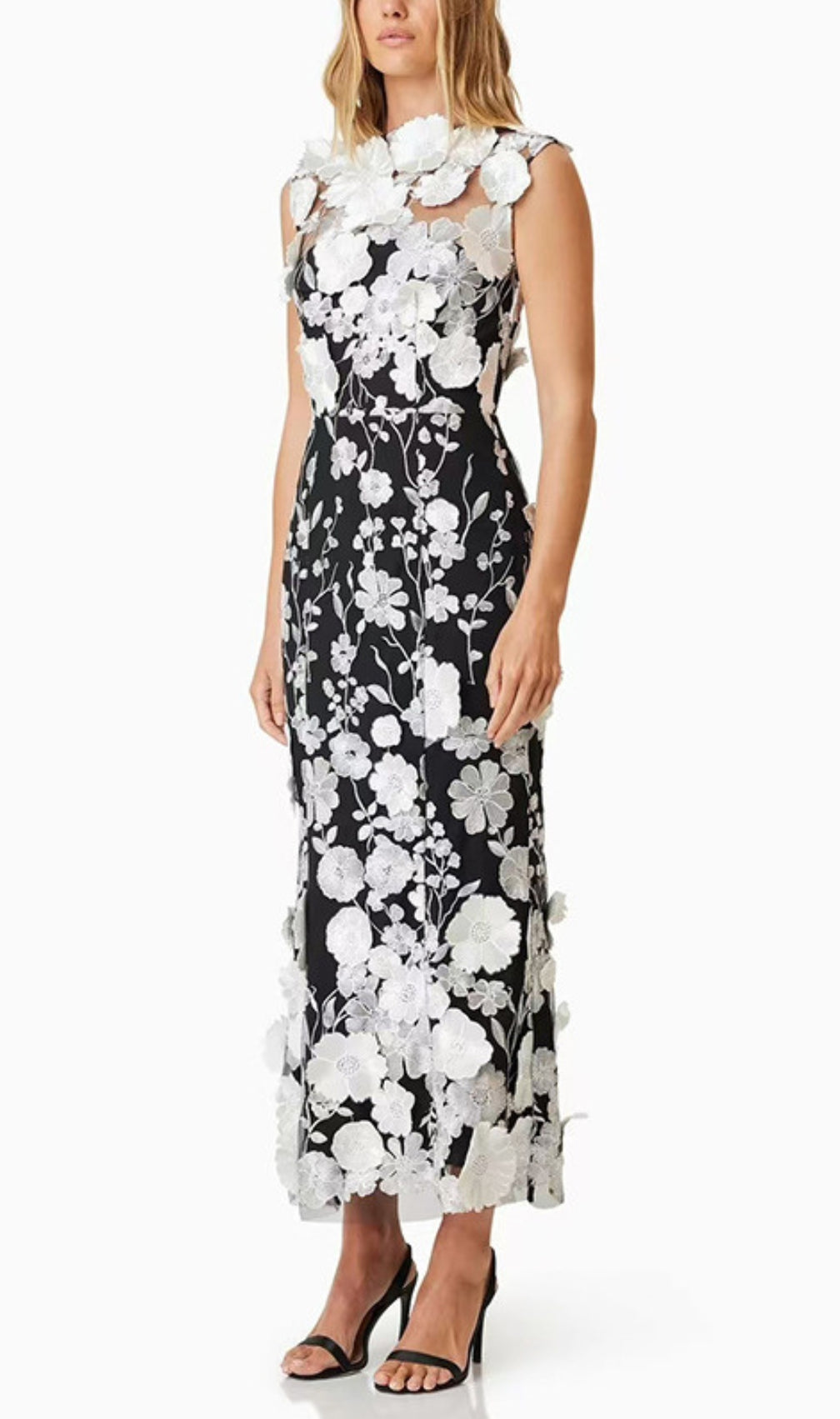 Cessair Sleeveless Flower Embroidery Midi Dress