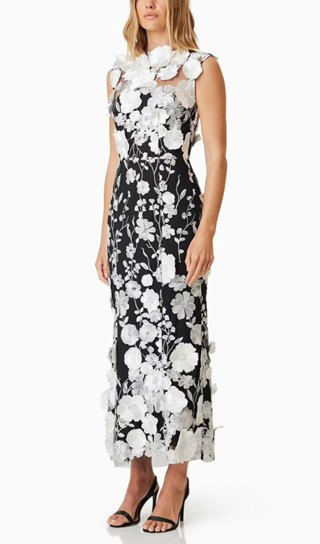 Cessair Sleeveless Flower Embroidery Midi Dress