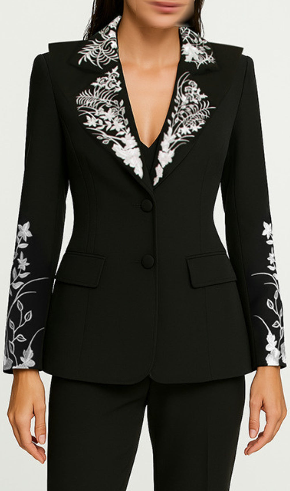 Esben Black Flower Embroidery Blazer