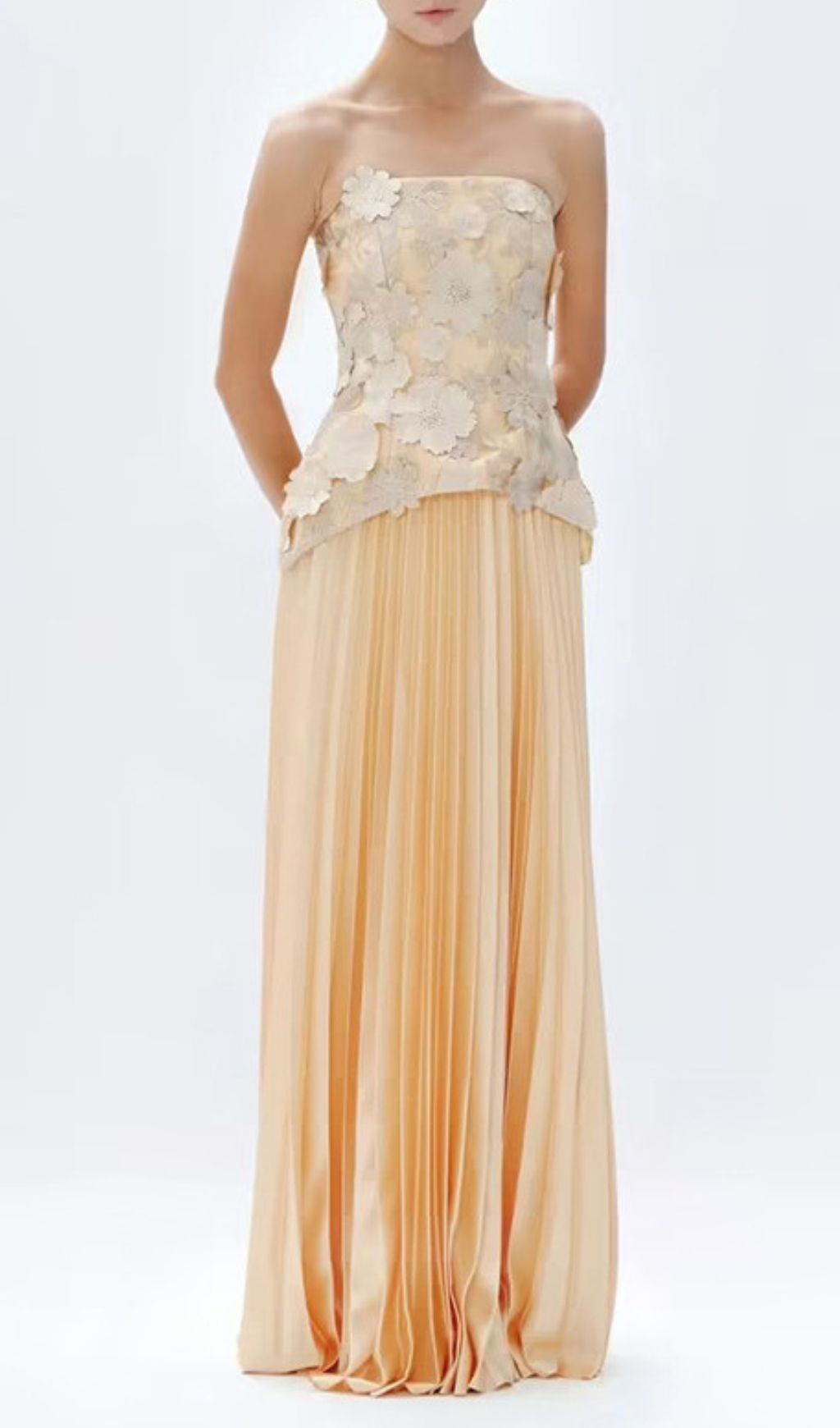 Julieta Elegant 3D Floral Peplum Top & Pleated Maxi Skirt Set