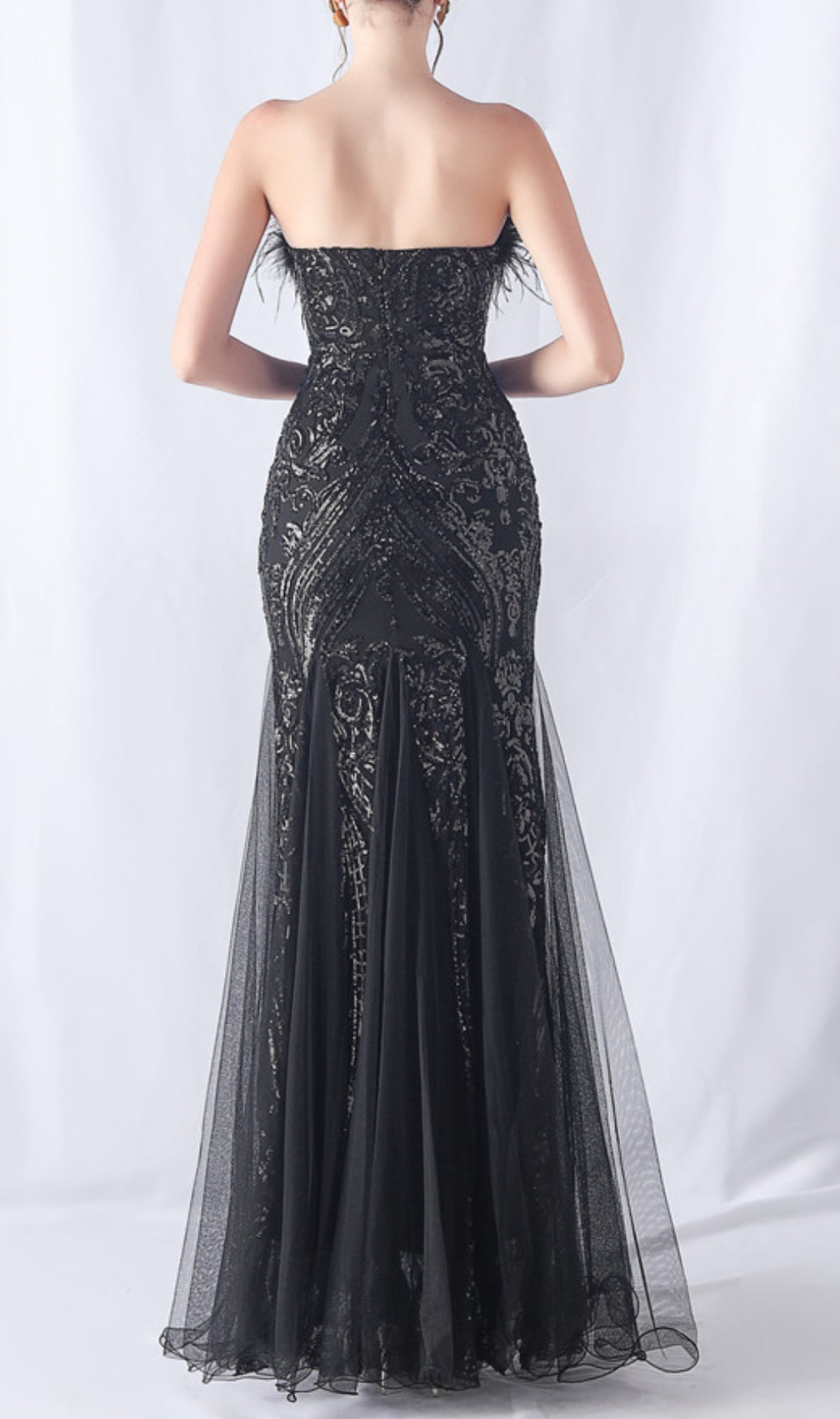 Choire Black Sequin Feather Maxi Dress