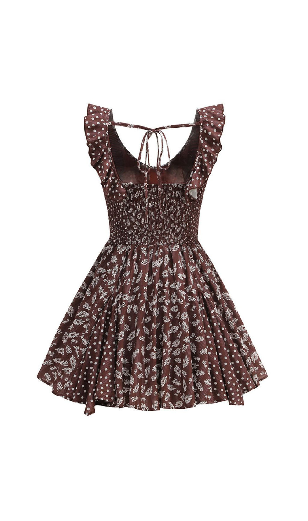 Jalena Coffee Floral Mini Dress - Bohemian Chic Ruffle Sundress for Women
