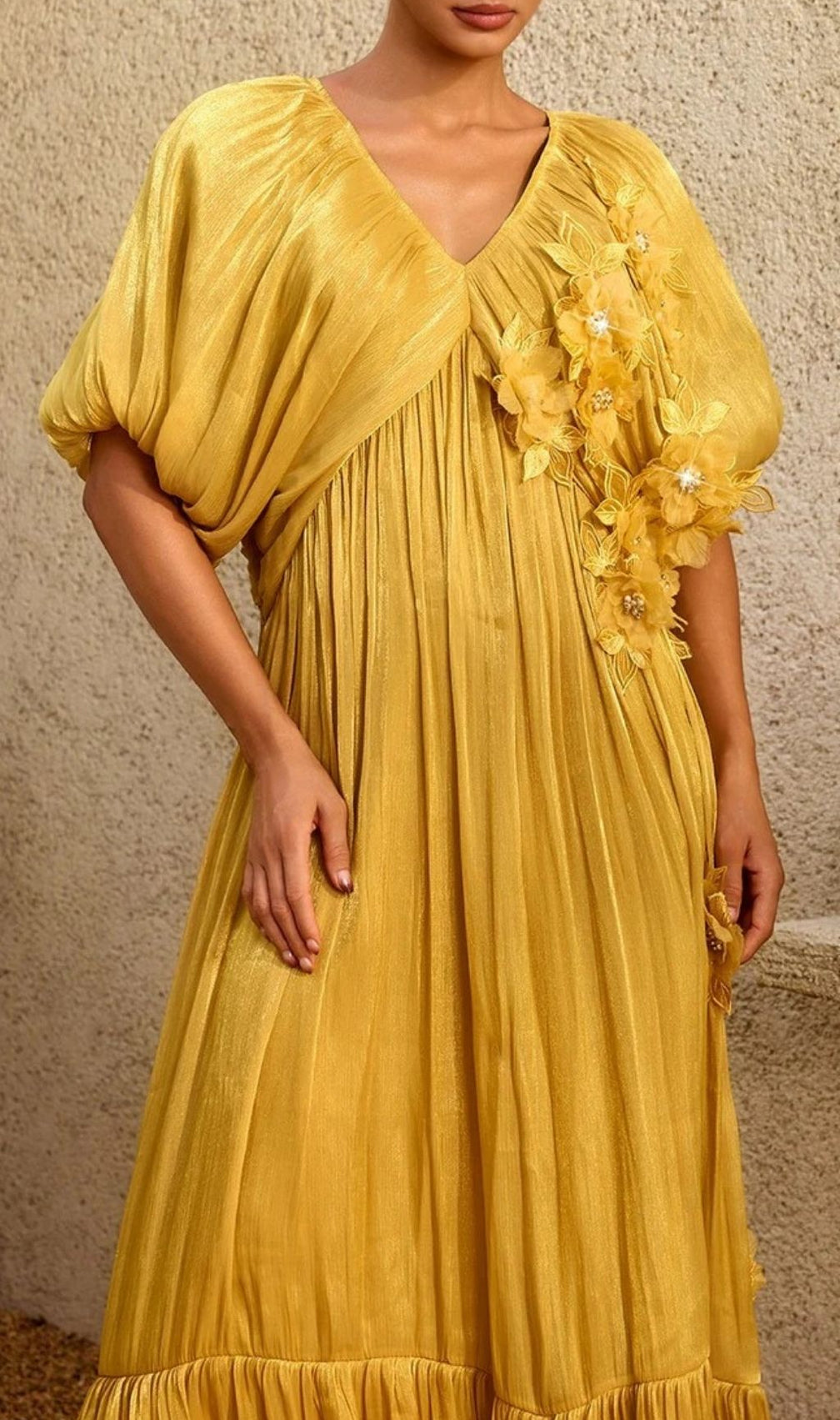 Corthiel Puff Sleeve Flower Ruched Maxi Dress