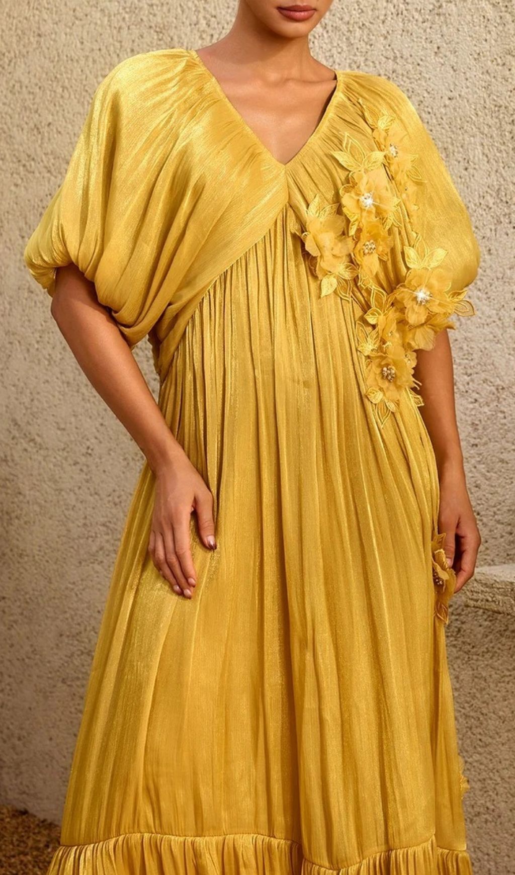Corthiel Puff Sleeve Flower Ruched Maxi Dress