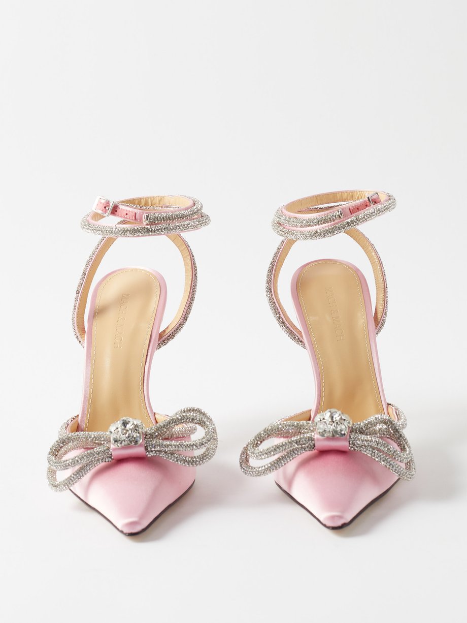 Bow Crystal Satin Heels In Blush