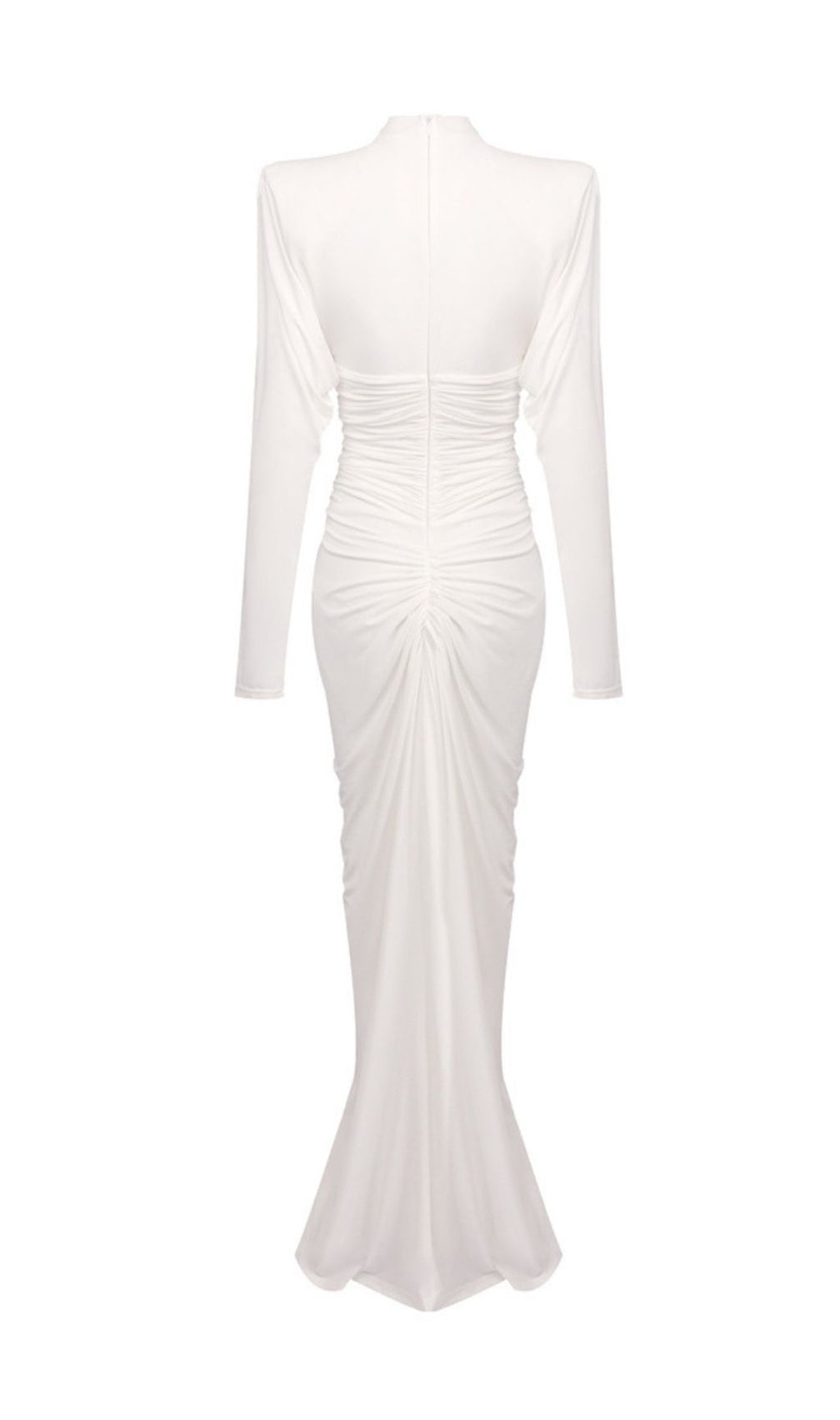 Katrien Sculptural White Ruched Heart Bodice Maxi Dress - Elegant Long Sleeve Gown