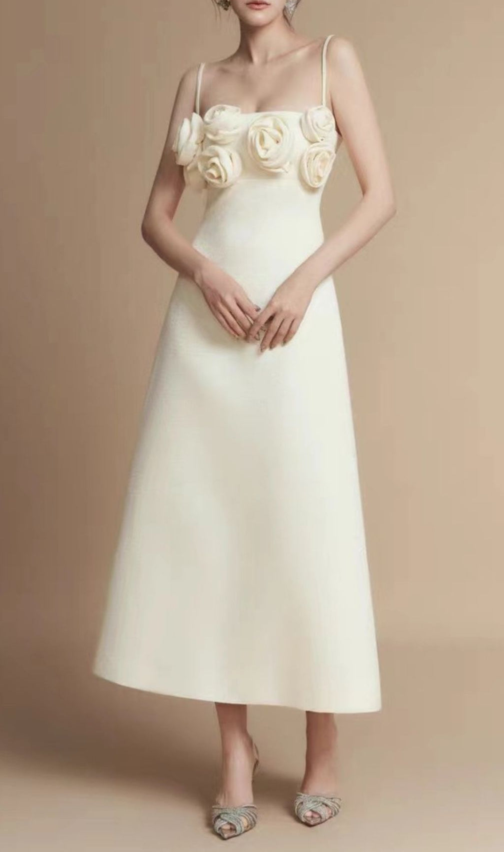 Keltie A-line Flower Applique Midi Dress