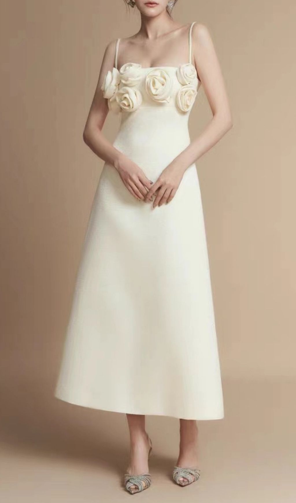 Keltie A-line Flower Applique Midi Dress