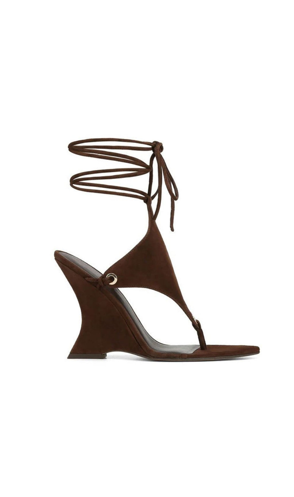 Gavren Chic Brown Sculptural Wedge Tie-Up Thong Sandals