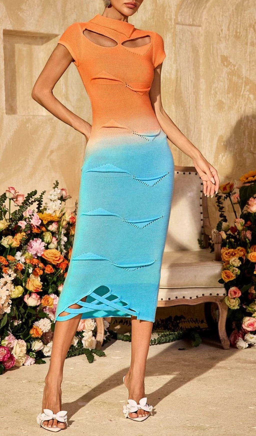 Syvrix Cutout Knitted Midi Dress