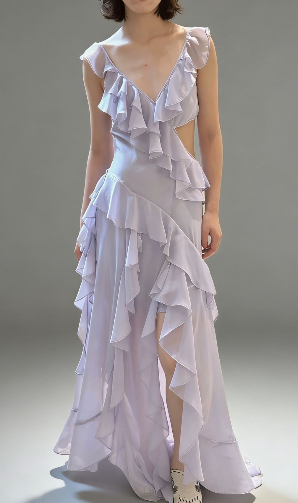Kasandra Lavender Ruffle Cut-Out Maxi Dress