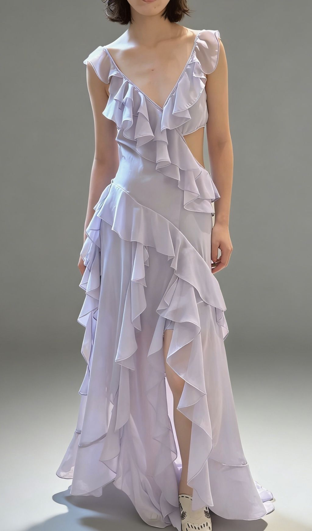 Kasandra Lavender Ruffle Cut-Out Maxi Dress