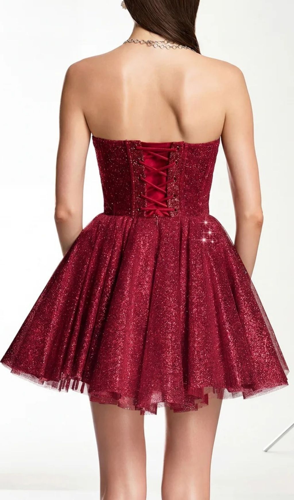 Darda Strapless Glitter Corset Mini Dress - Wine Red Party Glam