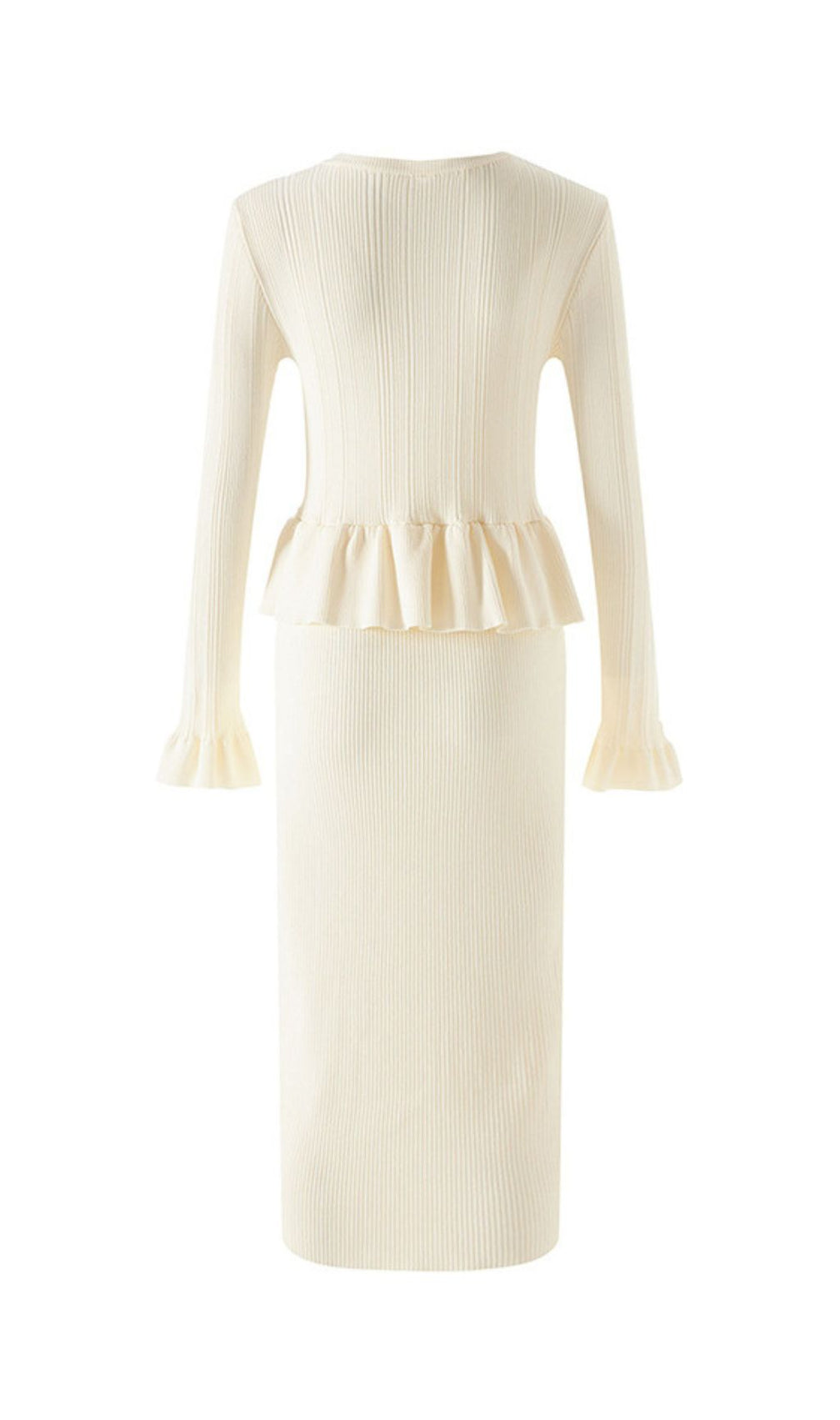 Effortless Elegance: Henson Ribbed Knit Peplum Midi Dress - Long Sleeve Women's