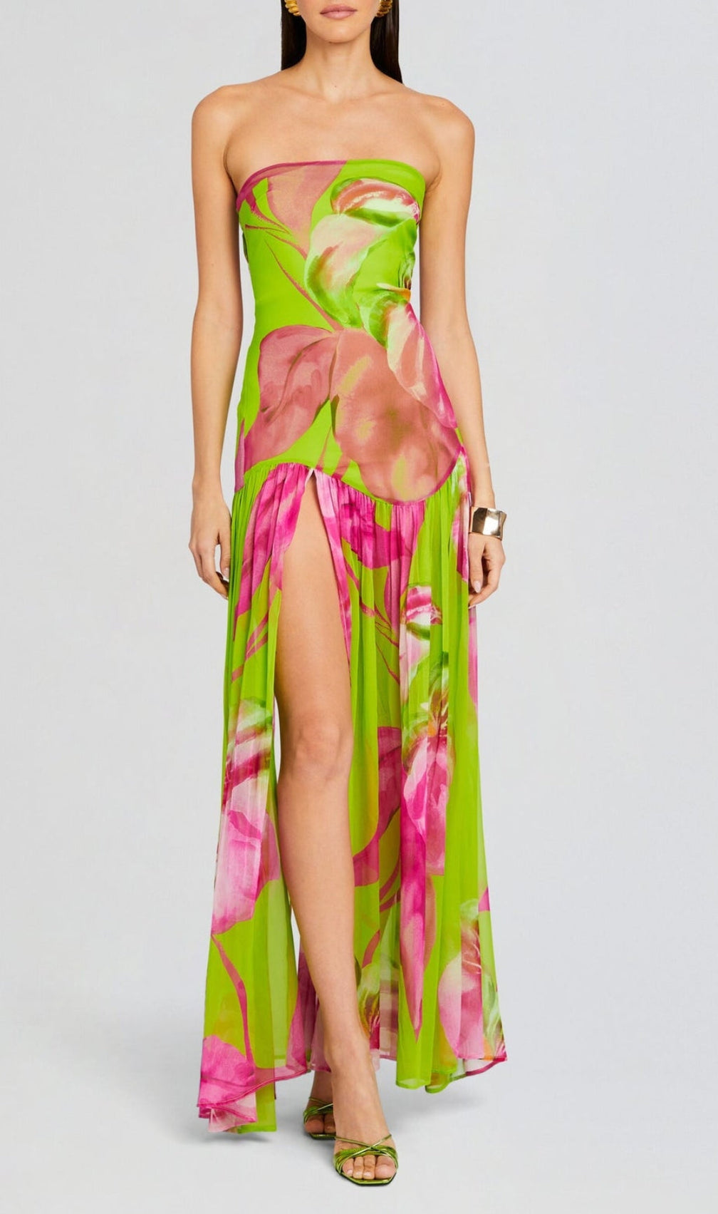 Arava Green Printed Slit Maxi Dress