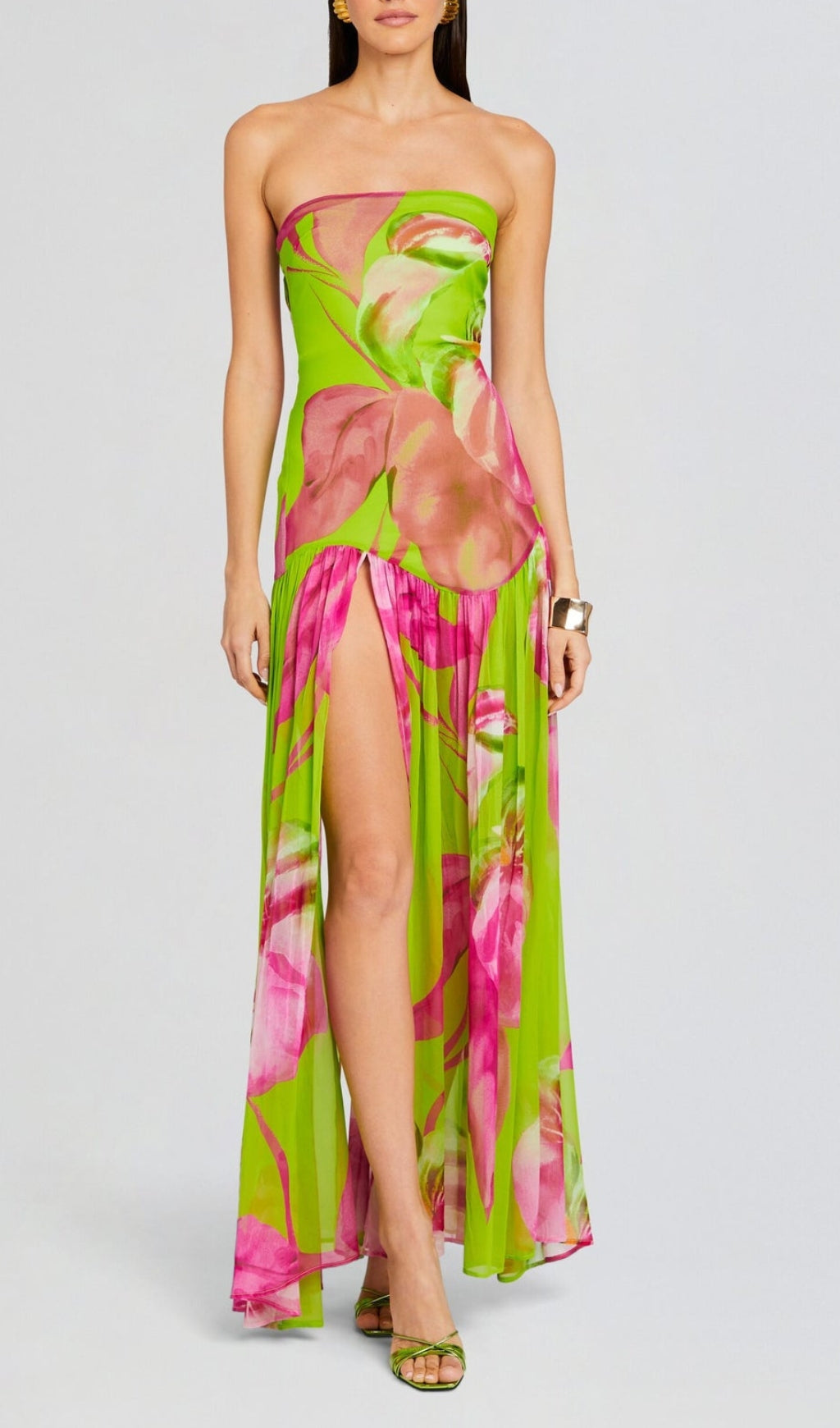 Arava Green Printed Slit Maxi Dress
