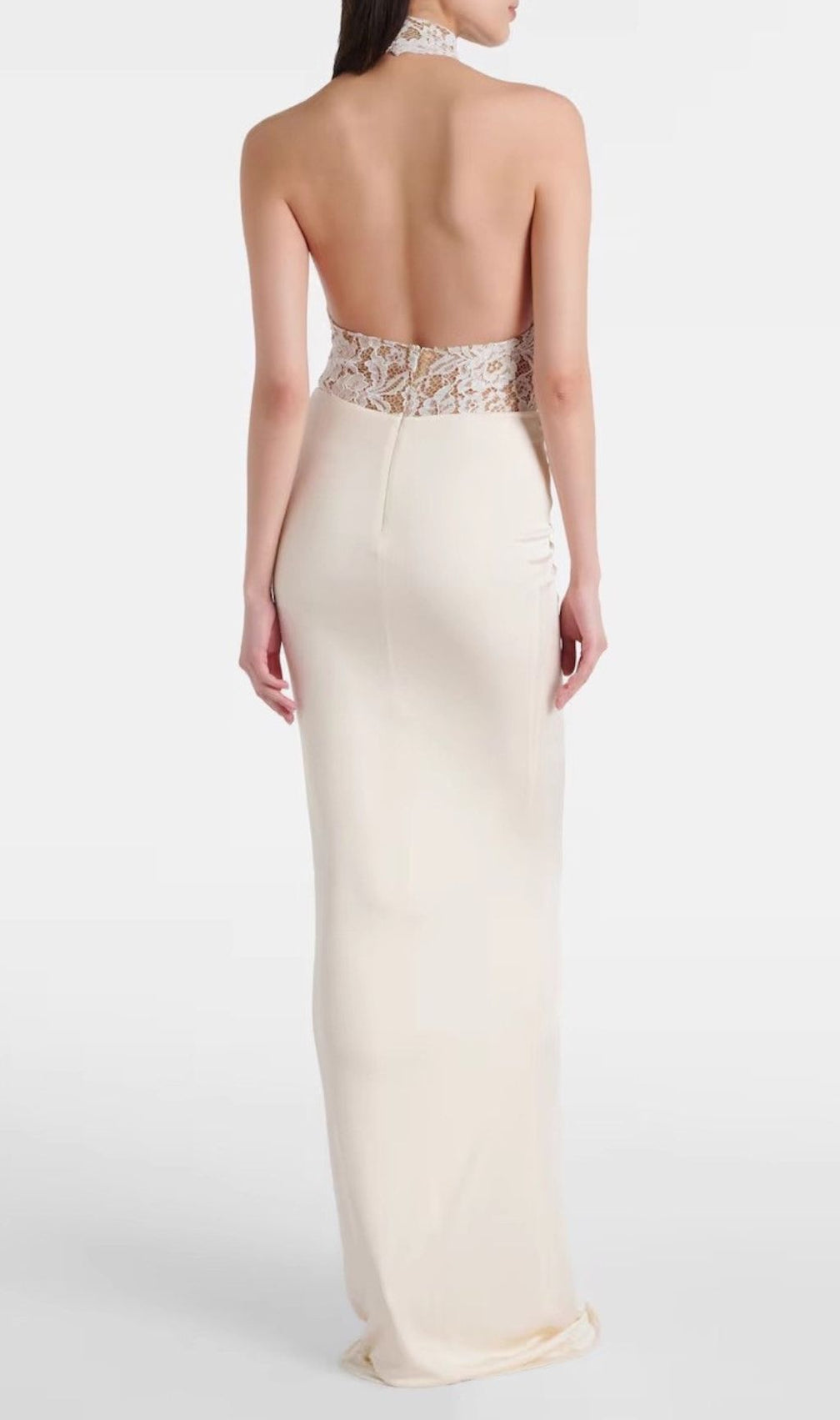 Halina White Halter Lace Maxi Dress