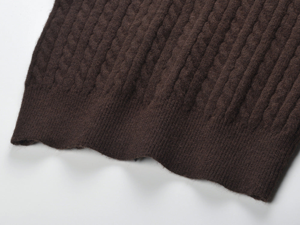 Chic Denim Collar Cable Knit Sleeveless Sweater Vest for Women