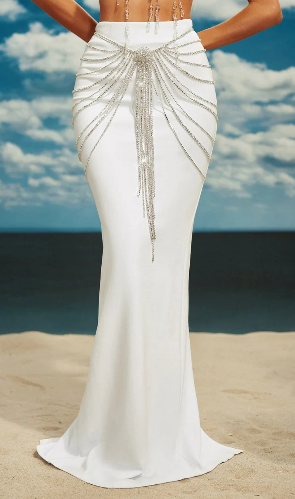 Carrick Crystal Body Chain Skirt In Silver