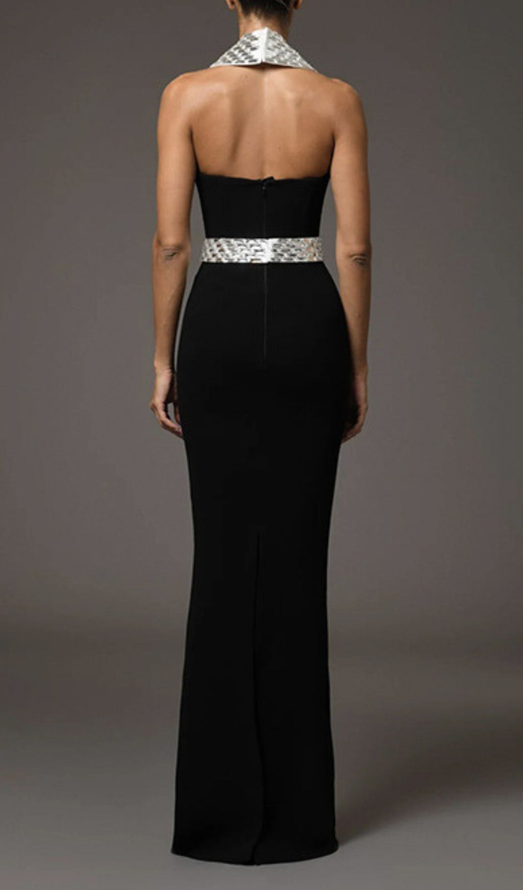 Jaide Black Crystal Halter Maxi Gown: Daring Slit & Red Carpet Glamour