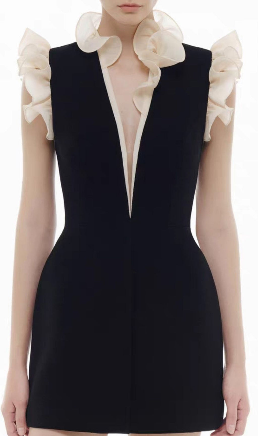 Kira Black V-neck Ruffle Mini Dress