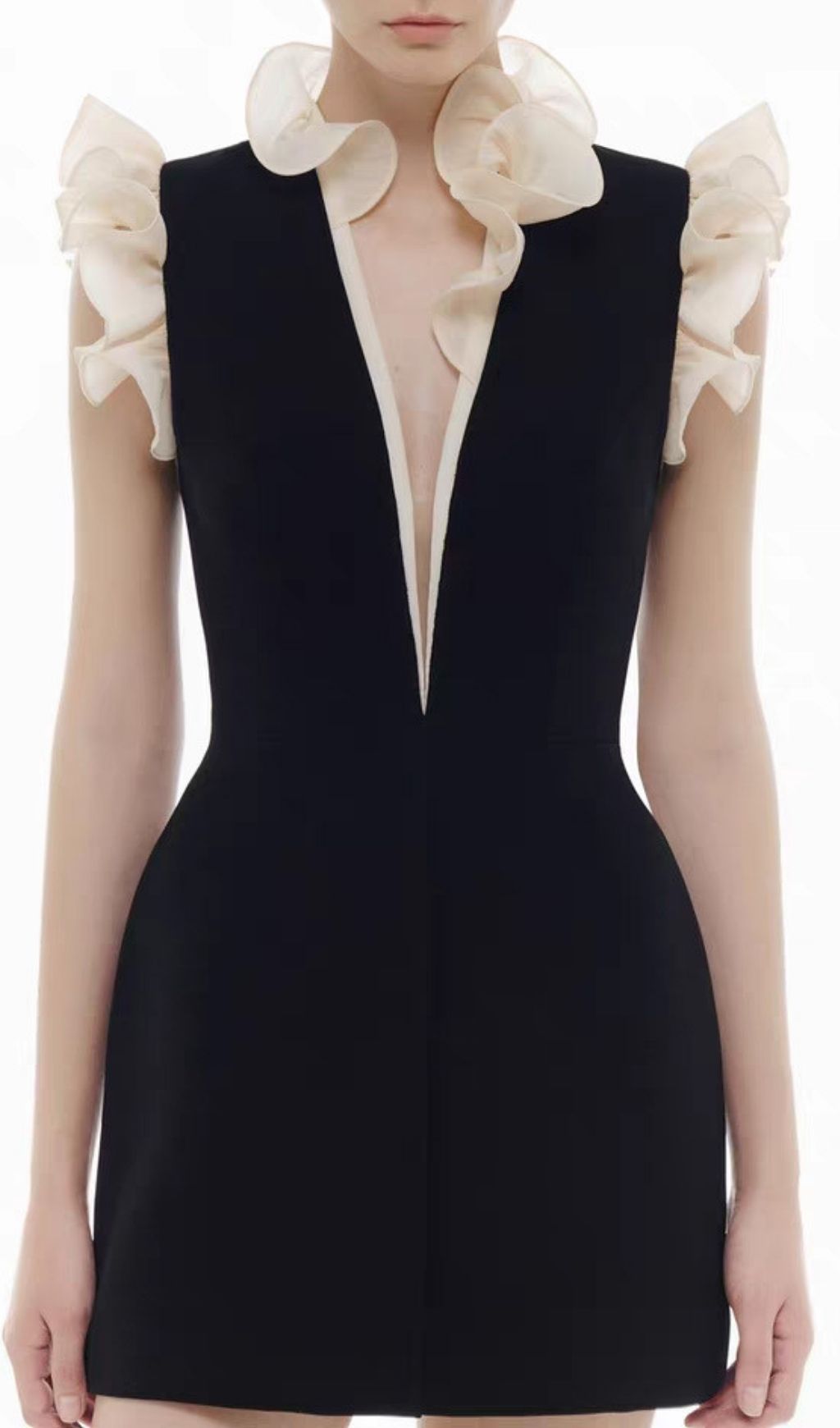Kira Black V-neck Ruffle Mini Dress