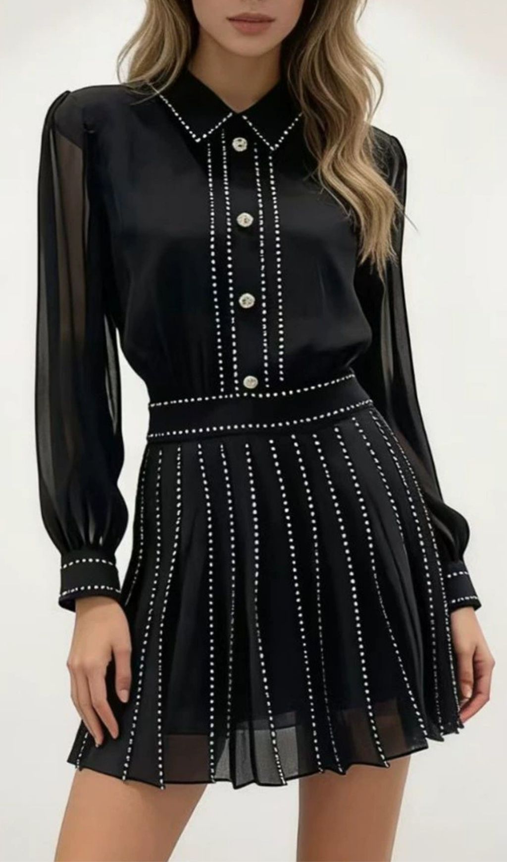 Kaitlynn Embellished Black Long Sleeve Mini Dress