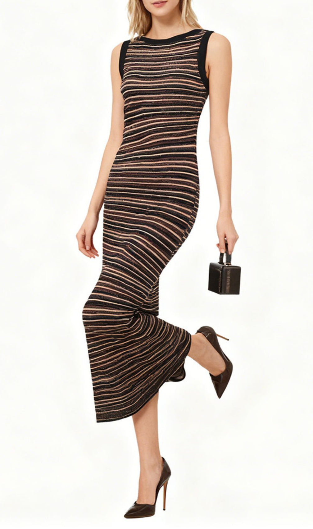 Jamaica Coffee Striped Knit Maxi Dress - Effortless Sleeveless Elegance