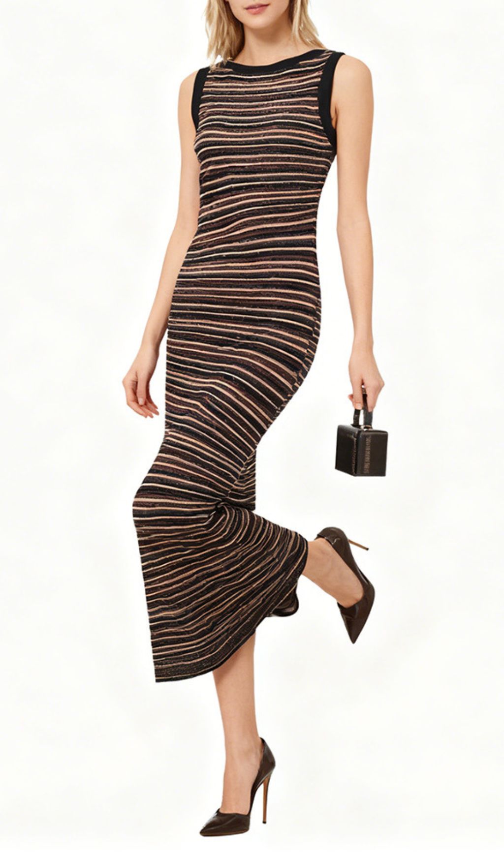 Jamaica Coffee Striped Knit Maxi Dress - Effortless Sleeveless Elegance
