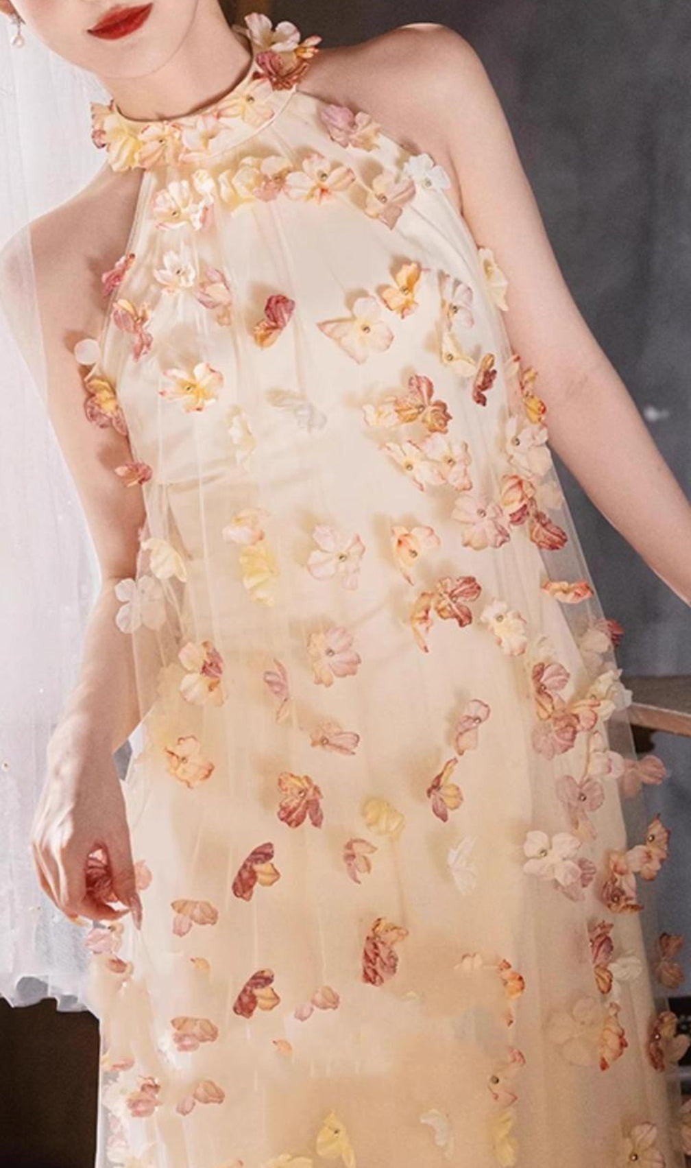 Brecken Flower Halter Mesh Maxi Dress