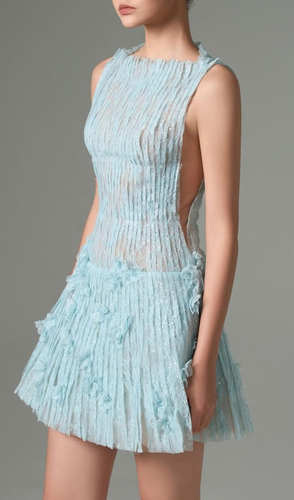 Darda Blue Flower Lace Mini Dress