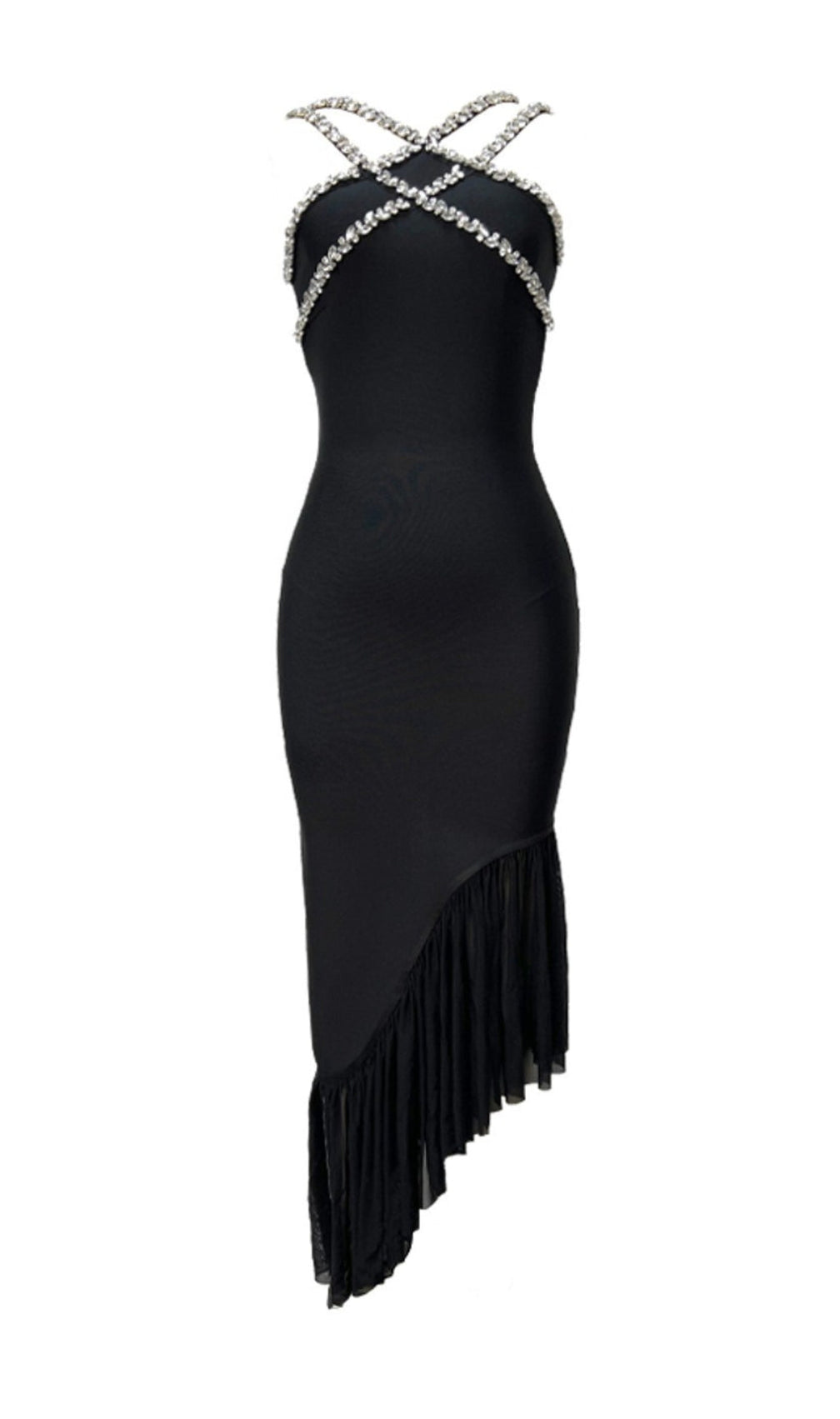 Allete Halter Crystal Ruffle Maxi Dress