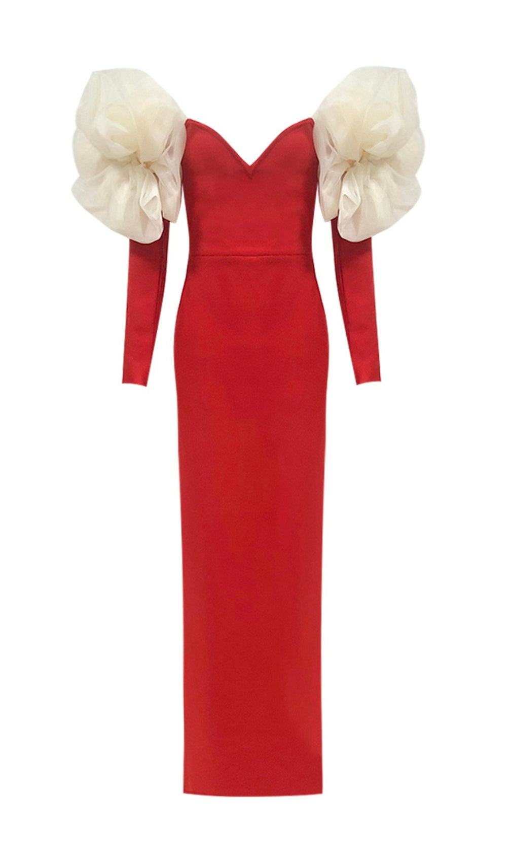 Cezary Red Off-Shoulder Maxi Bandage Dress