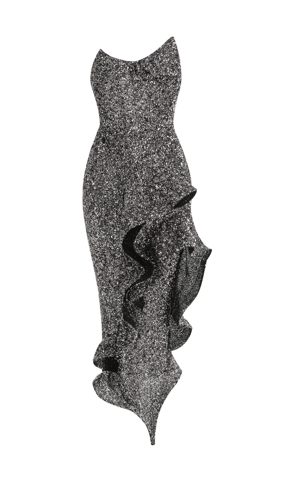 Douce Strapless Sequin Ruffle Maxi Dress