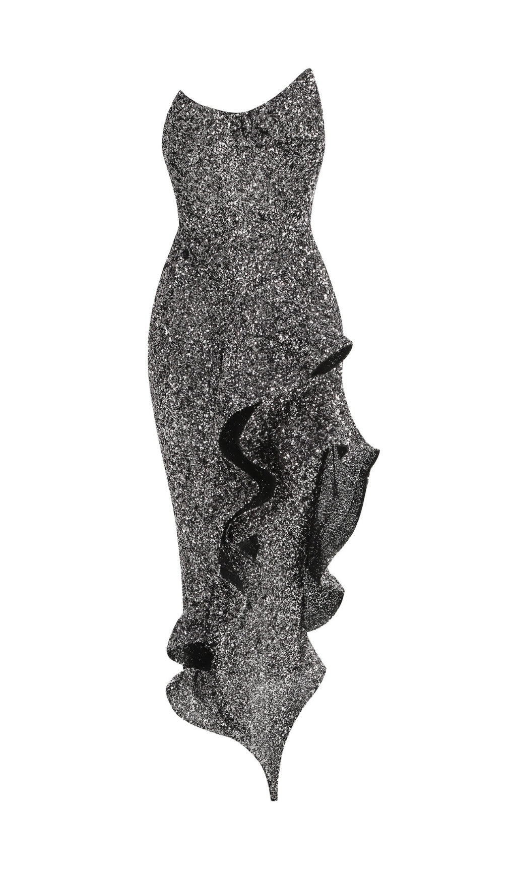 Douce Strapless Sequin Ruffle Maxi Dress