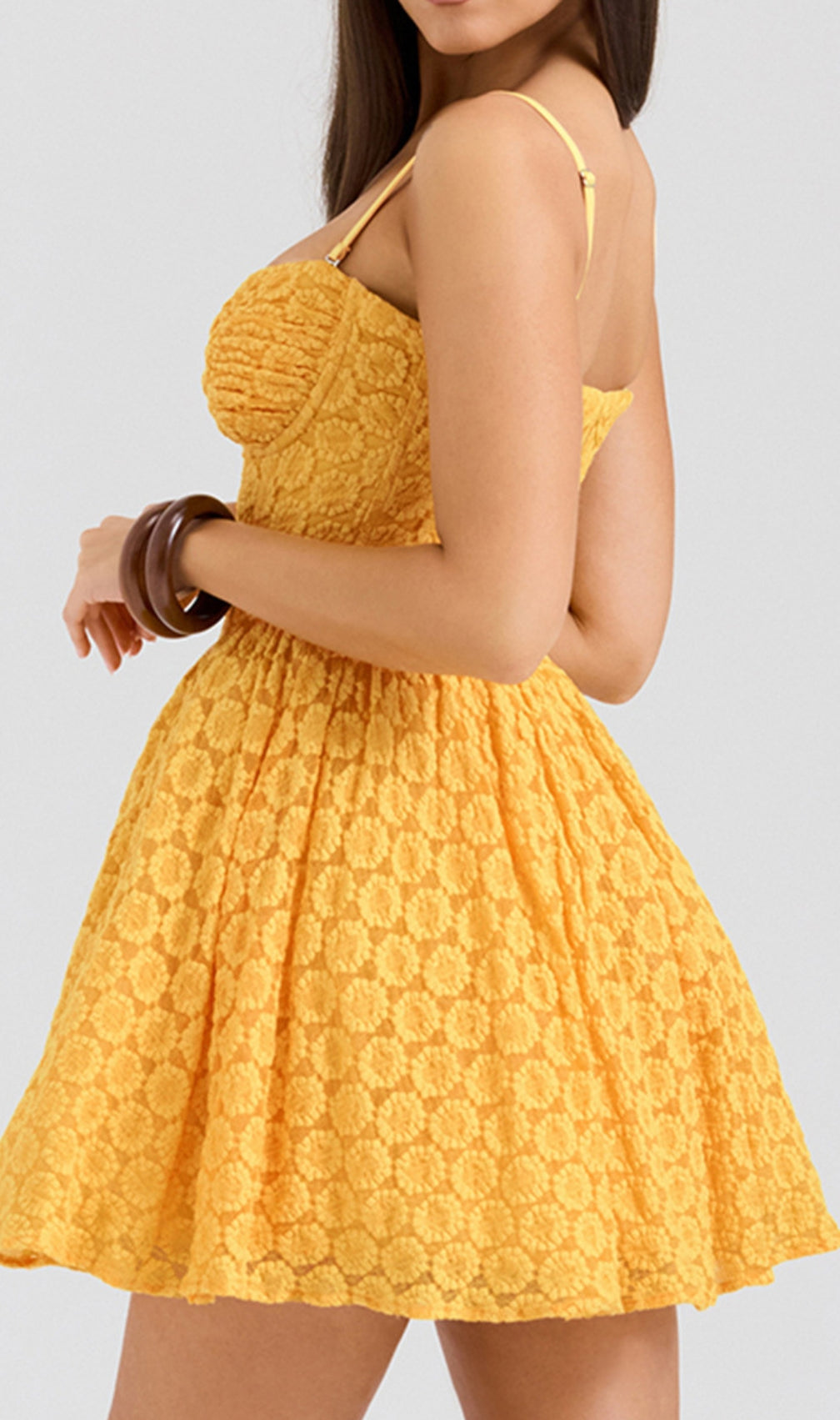 Diantha Yellow Lace Corset Mini Dress