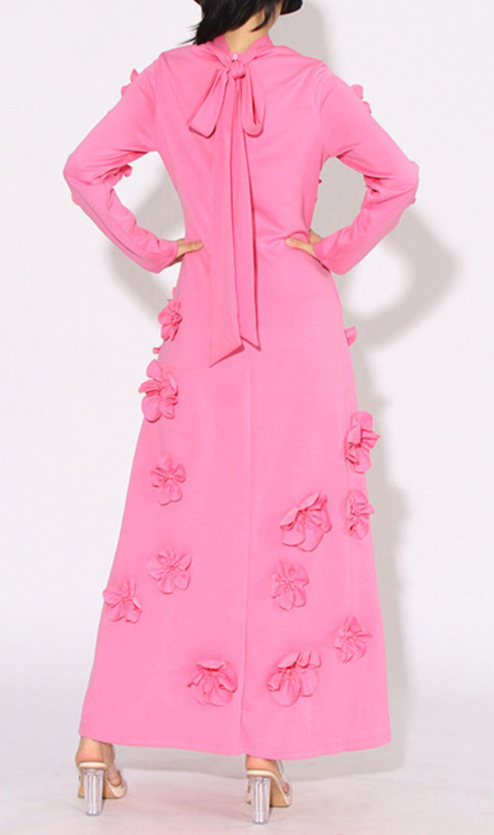 Bly Pink Flower Long Sleeve Maxi Dress