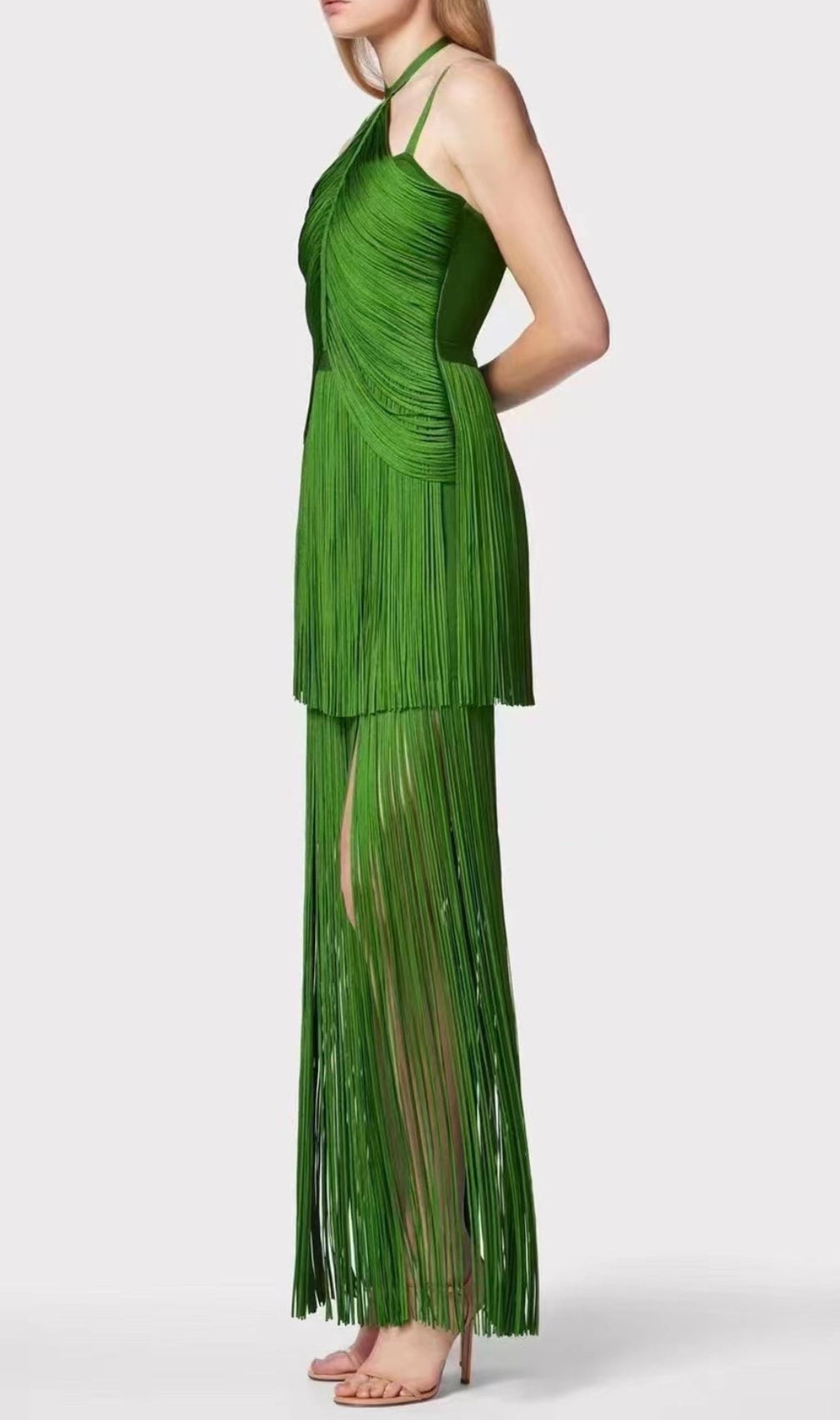 Brooklyn Green Halter Tassel Maxi Dress