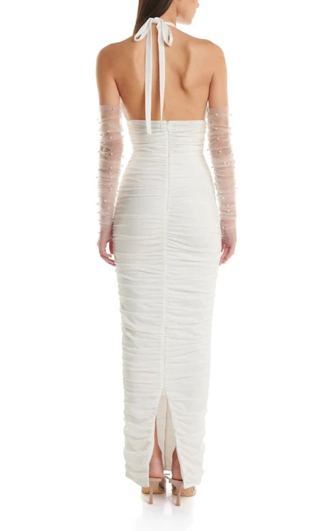 White 3D Floral Circle Neck Bandage Maxi Dress