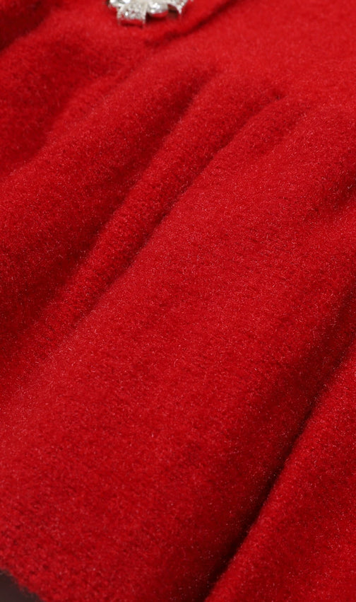 Vibrant Red Knit Mini Dress | Ruffle Lace, Sparkle Buttons & Belted Chic