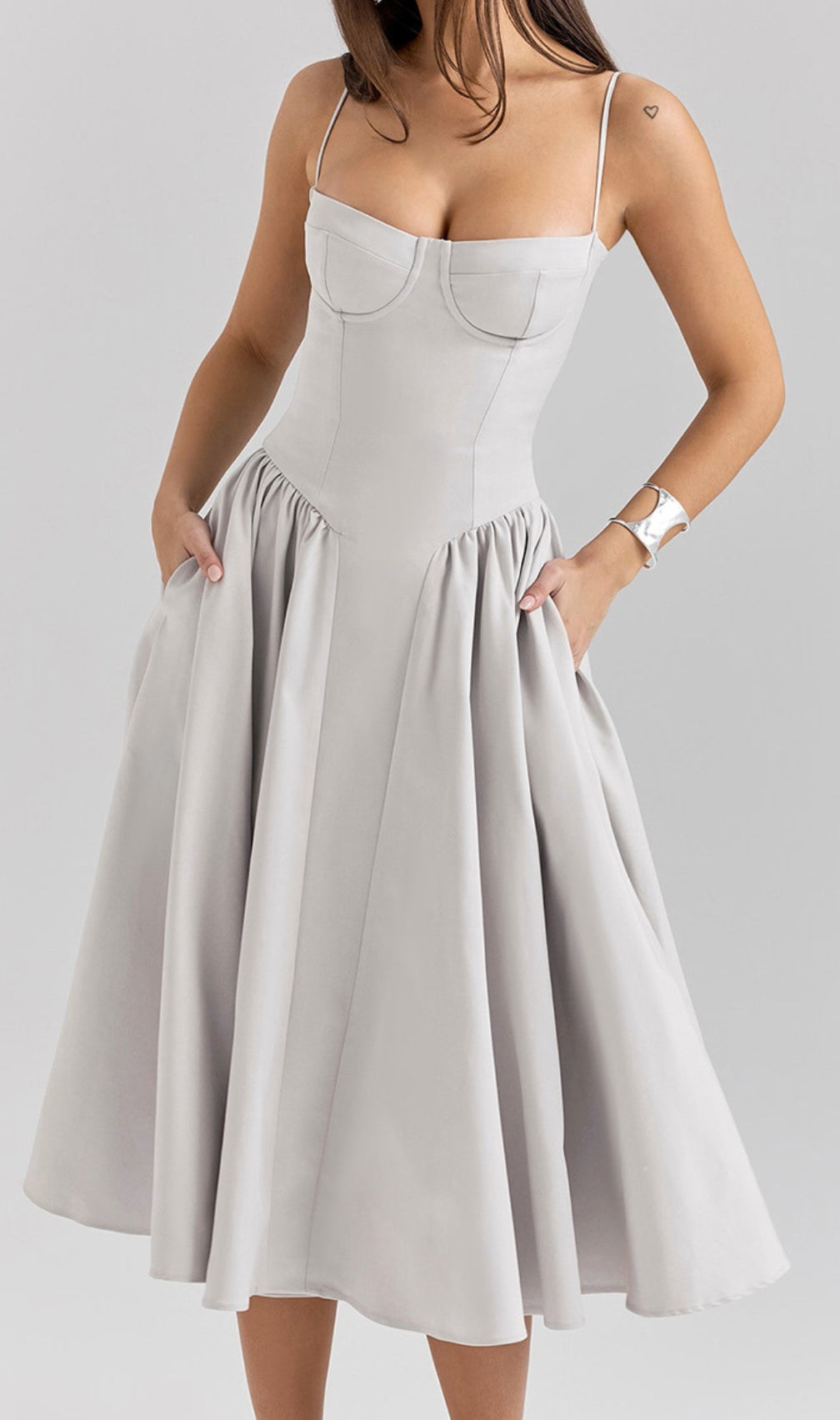 Dextra Grey Strappy Midi Dress