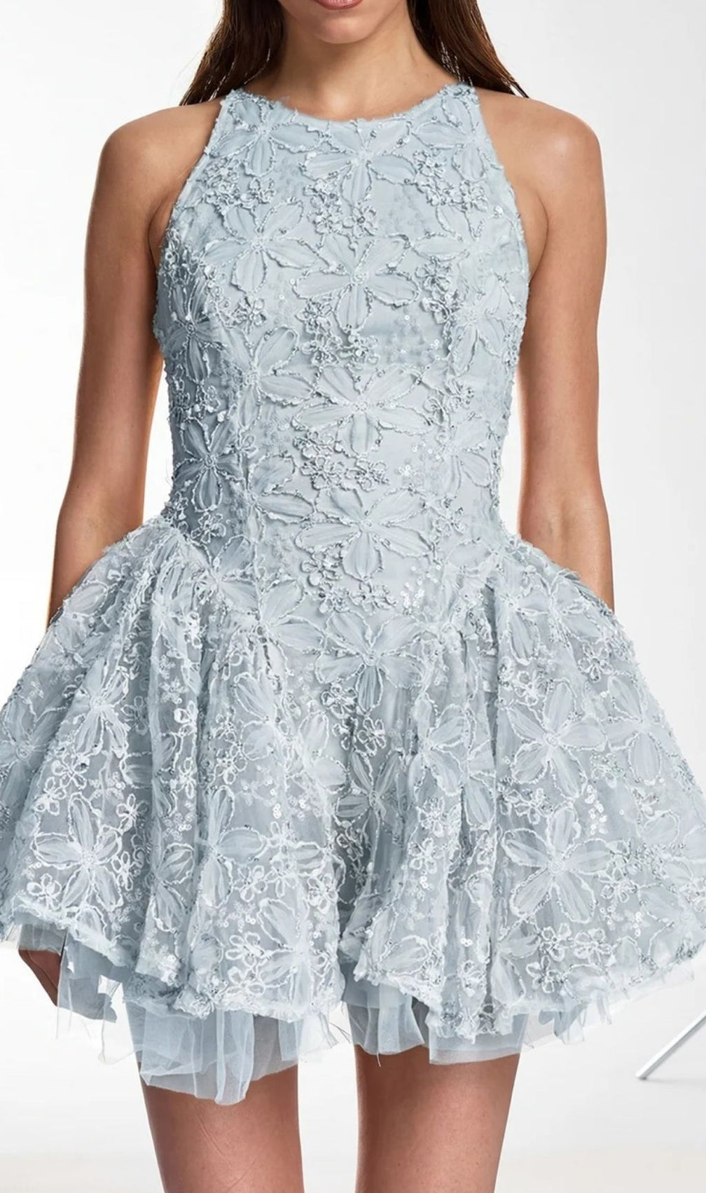 Katsumi Blue Floral Halter Mini Dress | Chic & Romantic Lace