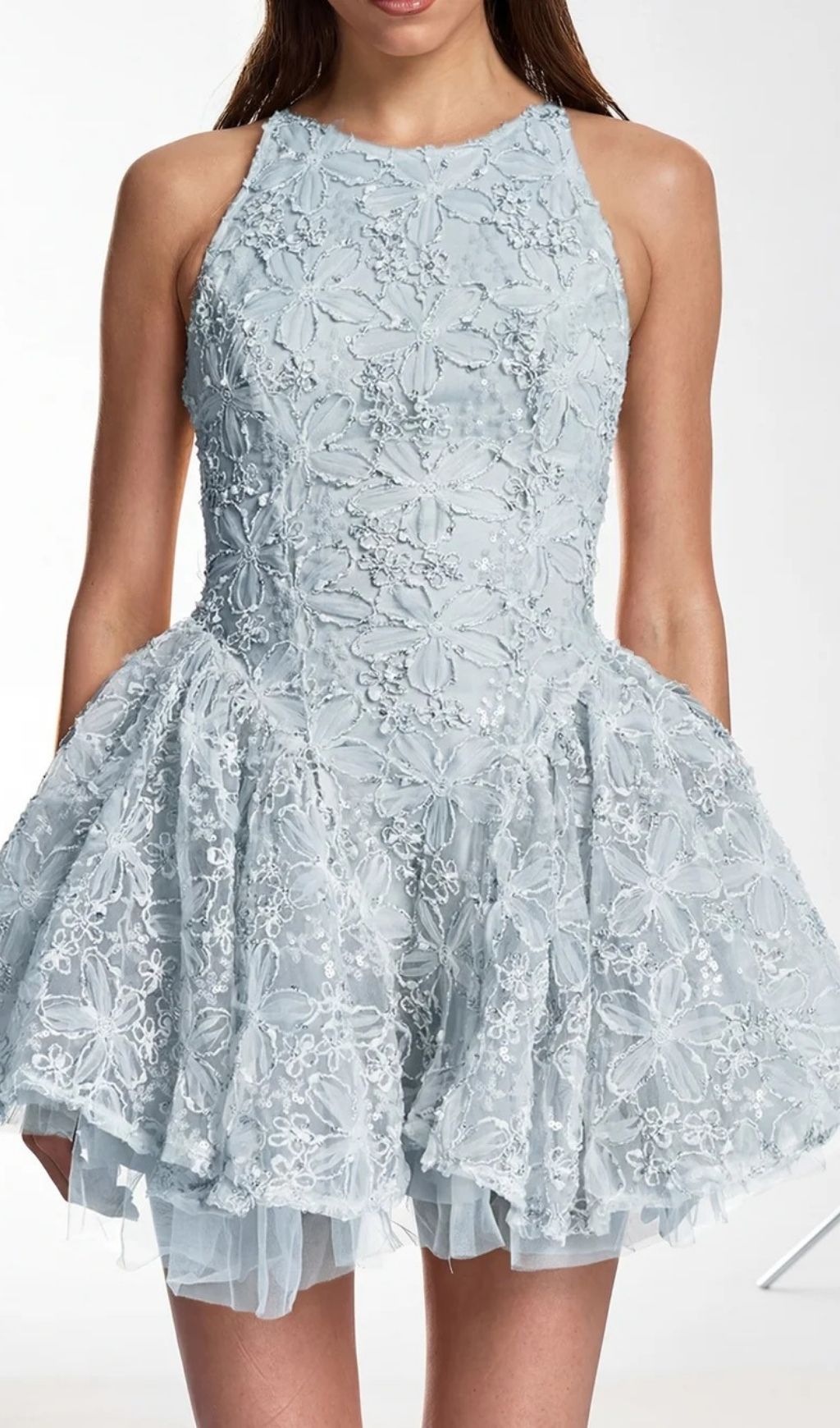 Katsumi Blue Floral Halter Mini Dress | Chic & Romantic Lace