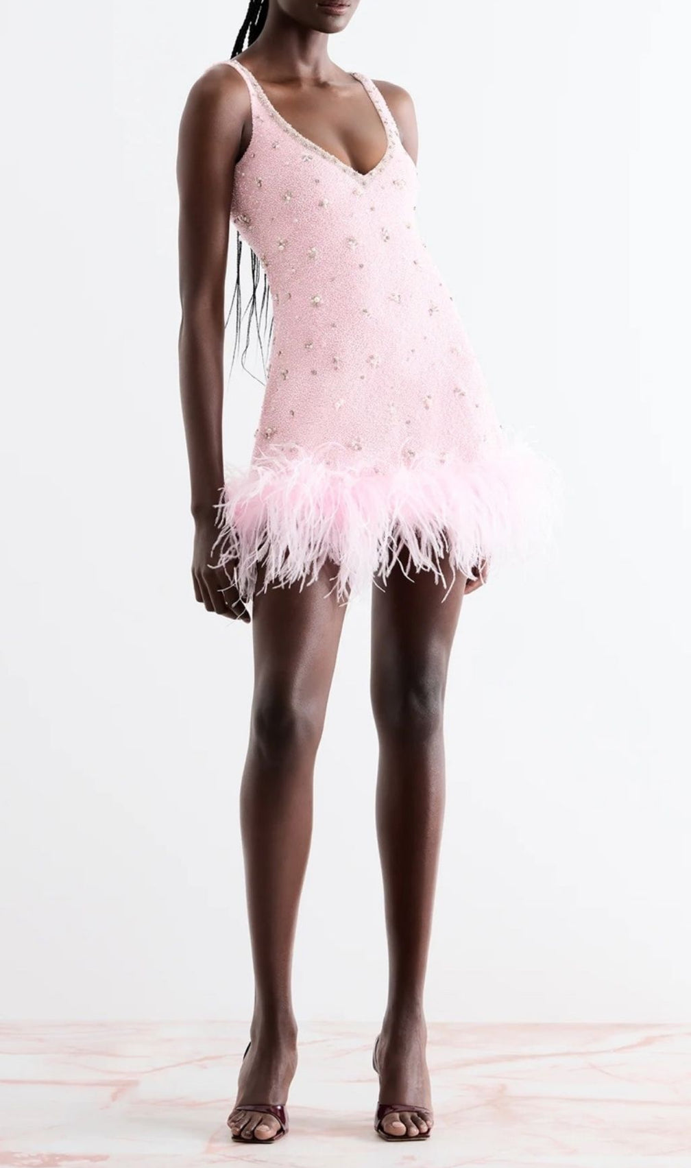 Kiah Sparkle & Feather Pink Mini Dress for Women