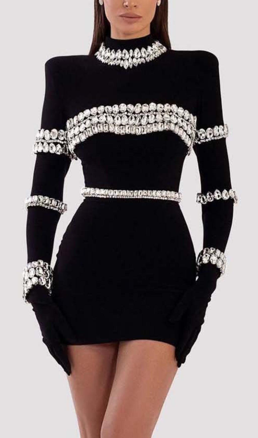 Silver Stones Long Sleeve Mini Dress In Black