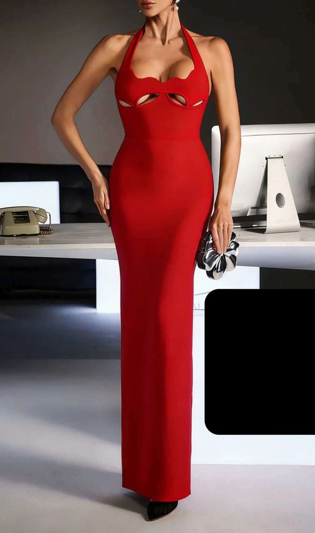Ferid Siren Red Halterneck Cutout Bandage Maxi Dress