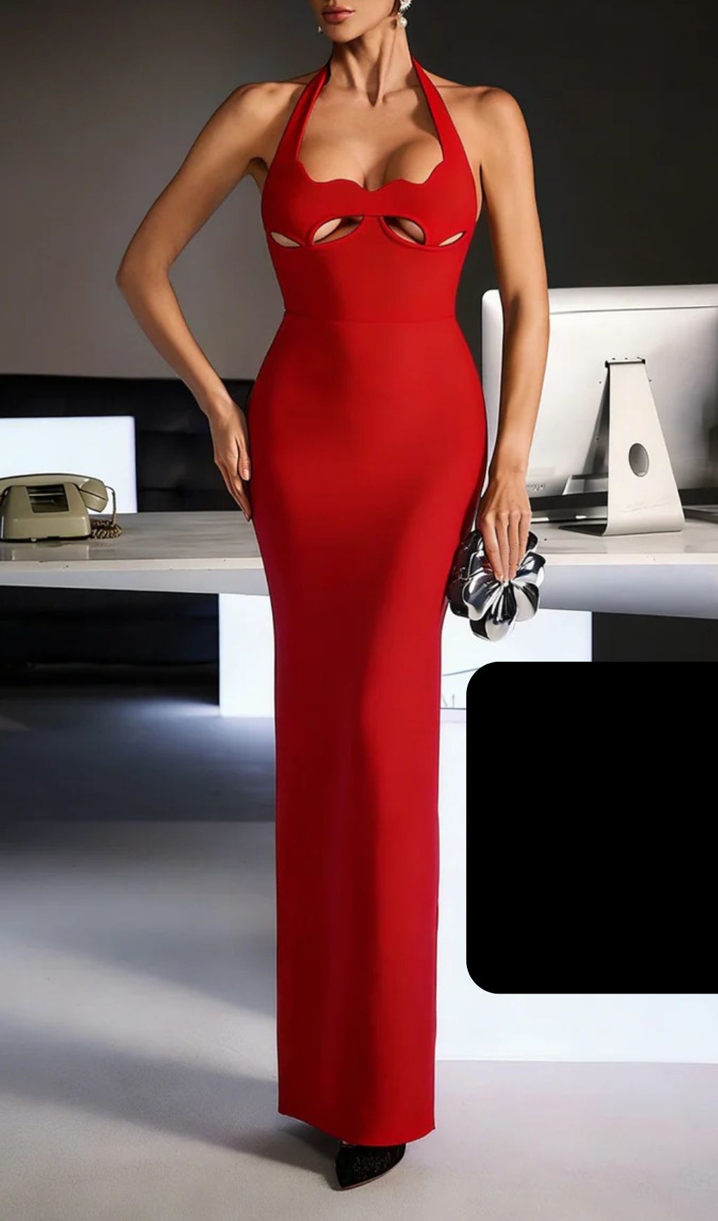 Ferid Siren Red Halterneck Cutout Bandage Maxi Dress
