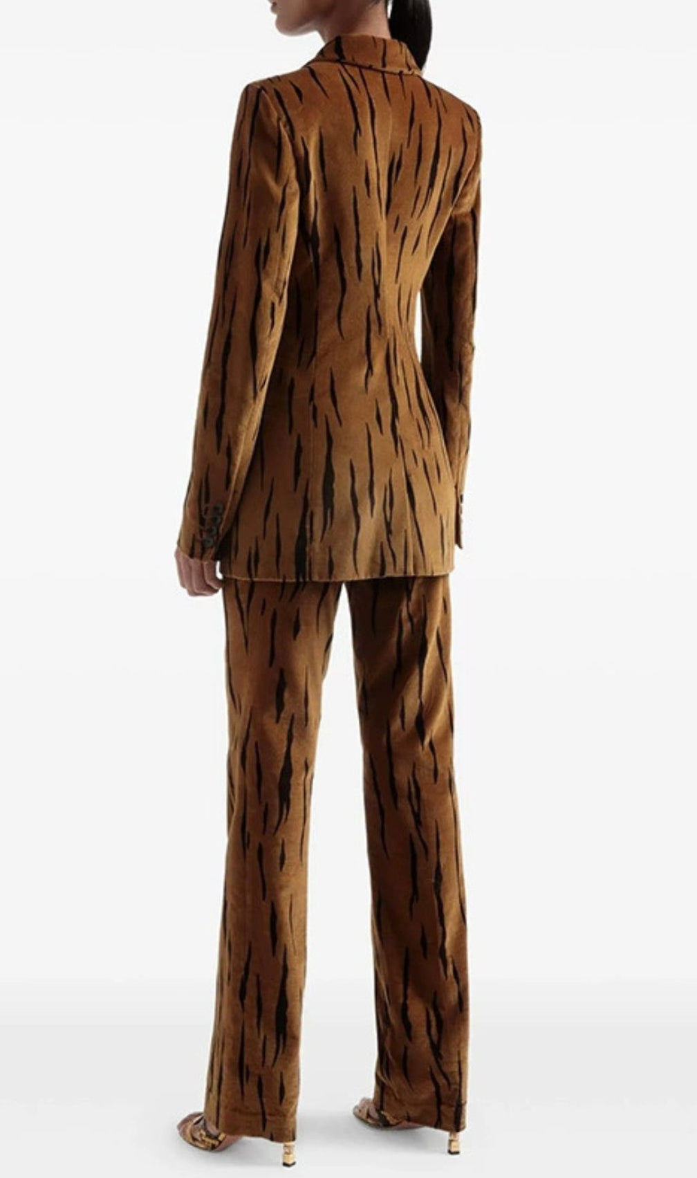 Jerrica Velvet Tiger Stripe Power Suit Set | Women's Luxe Blazer & Pants