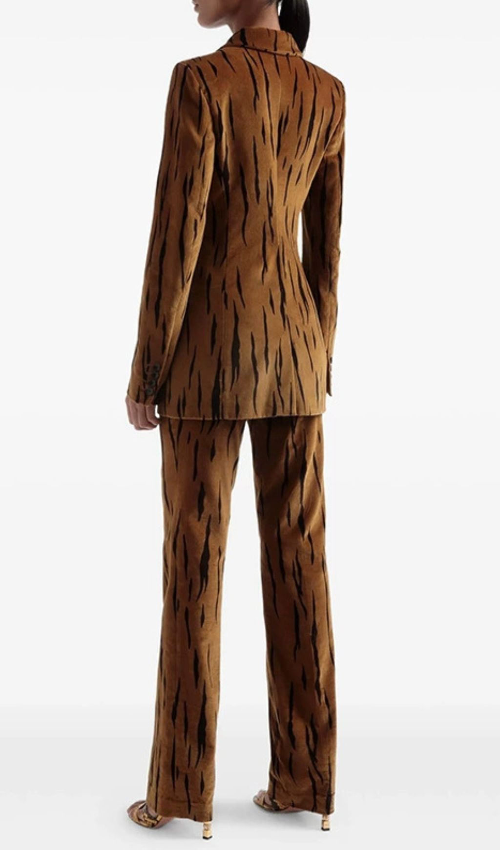 Jerrica Velvet Tiger Stripe Power Suit Set | Women's Luxe Blazer & Pants